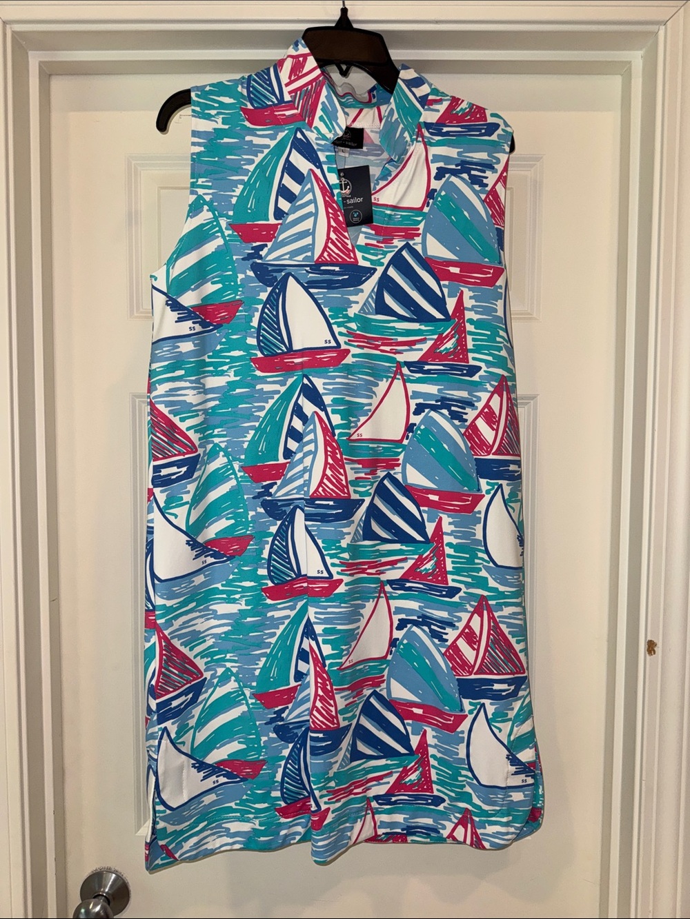 NWT Sailor -Sailor Sleeveless Sailboat Shift Dress Blue, Aqua Pink Out for Saill